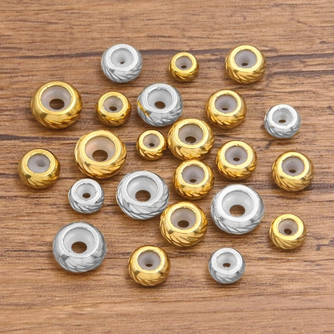 Perle Distanziatrici a Foro Grande in Acciaio Inossidabile Perle di Posizionamento Ruota Tonda Con Nucleo in Silicone per Gioielli Fai-da-te