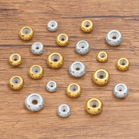 Perle Distanziatrici a Foro Grande in Acciaio Inossidabile Perle di Posizionamento Ruota Tonda Con Nucleo in Silicone per Gioielli Fai-da-te