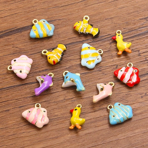 Amuletos De Animales De Aleación DIY Coloridos Esmalte Delfín Pez Pájaro Colgantes Para Hacer Joyas Artesanías Hechas A Mano Collar Llavero Accesorios
