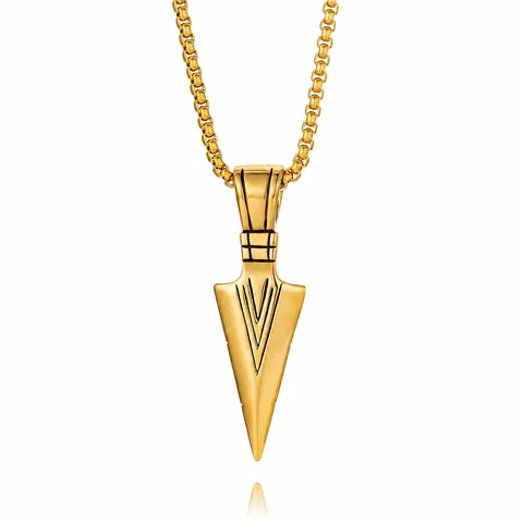 Vintage Nordic Viking Arrowhead Pendant Necklace For Men Titanium Steel Spearhead Geometric Hip Hop Jewelry Accessories