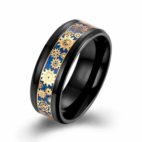 Bague Engrenage Mécanique Steampunk en Acier Inoxydable Avec Insertion en Fibre de Carbone Style Industriel Bijoux Homme