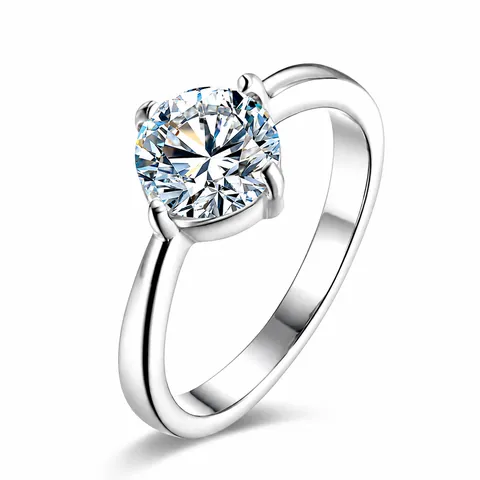 Classic Solitaire Titanium Steel Rhinestone Ring For Women Round Brilliant Cut Inlaid Rhinestone Engagement Band Jewelry