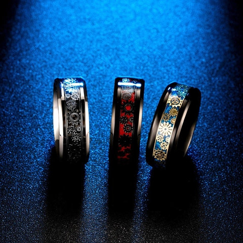 Bague en Acier Inoxydable avec Engrenage Mécanique Homme Steampunk Style Industriel Texture Fibre de Carbone Hip Hop