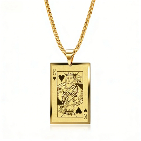 Collana con Ciondolo a Forma di Carta da Gioco in Acciaio Inossidabile Hip Hop per Uomo Oro Argento Asso di Picche Re di Cuori Gioielli Personalizzati