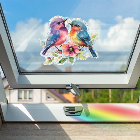 Regenboog Suncatcher Vensterstickers Laser PVC Venstersticker Vogel En Bloemen Patroon Decoratieve Glasstickers Voor Huis