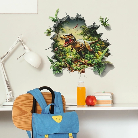 3D Dinosaurus Muursticker PVC T-Rex Die Door de Muur Breekt Jungle Thema Verwijderbare Decoratie Voor Kinderkamer
