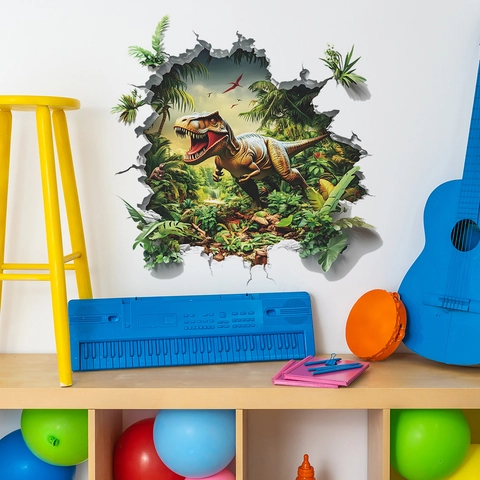 3D Dinosaurus Muursticker PVC T-Rex Die Door de Muur Breekt Jungle Thema Verwijderbare Decoratie Voor Kinderkamer