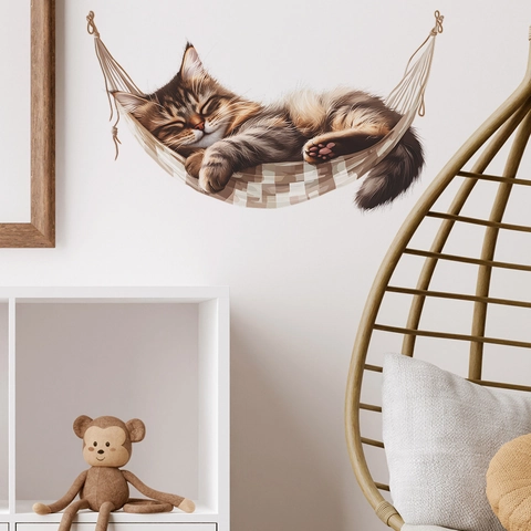 Creative Sleeping Cat In Hammock Wall Sticker PVC Waterproof Removable Animal Mural For Living Room Bedroom Home Decor