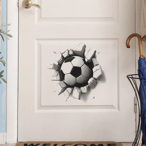 Adhesivo de Pared de Fútbol 3D Pared Rota PVC Decorativo Calcomanía de Fútbol Para Habitación de Niños Dormitorio Sala