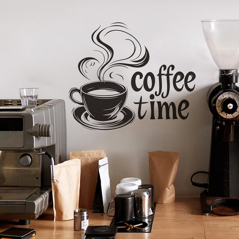 Coffee Time Slogan Wall Sticker PVC DIY Black Coffee Cup Decal For Living Room Kitchen Cafe Wall Decor Modern Minimalist