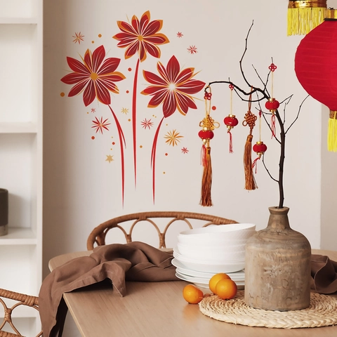 Adesivo Murale Creativo in PVC con Fiori a Fuoco d'Artificio Autoadesivo per Soggiorno Camera da Letto Ingresso Finestra