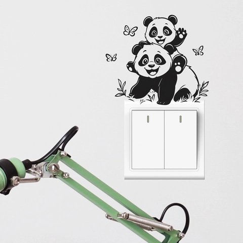 Süßer Cartoon Panda Schmetterling Wandaufkleber Abnehmbarer PVC Schalteraufkleber Für Schlafzimmer Wohnzimmer Haus Hintergrund Deko
