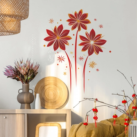 Adesivo Murale Creativo in PVC con Fiori a Fuoco d'Artificio Autoadesivo per Soggiorno Camera da Letto Ingresso Finestra