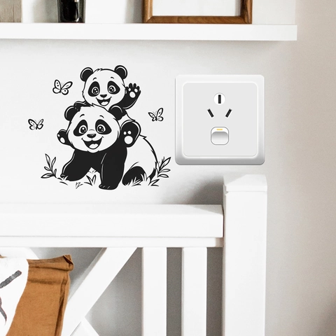 Süßer Cartoon Panda Schmetterling Wandaufkleber Abnehmbarer PVC Schalteraufkleber Für Schlafzimmer Wohnzimmer Haus Hintergrund Deko