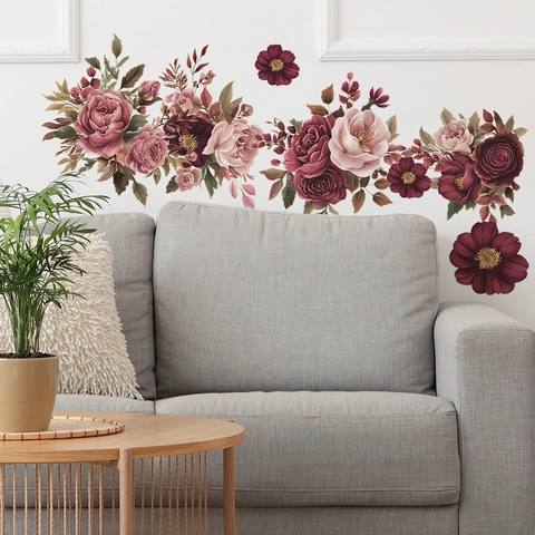 Retro Rose Peony Floral Wall Stickers For Living Room Bedroom PVC Waterproof Vintage Flower Wall Decal Home Decor Art