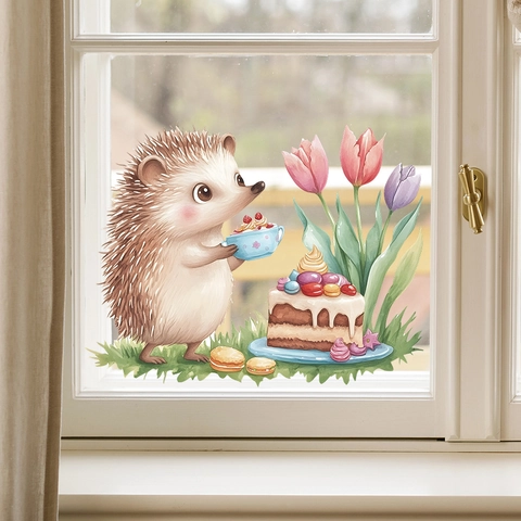 Schattige Aquarel Egel En Taart Muursticker Verwijderbare PVC Decoratieve Muurschildering Voor Kinderkamer Slaapkamer Woonkamer
