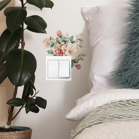 Adesivi Murali per Interruttori Fiori Rosa Acquerello PVC Floreale Peonia Adesivo Decorativo per Camera da Letto Soggiorno