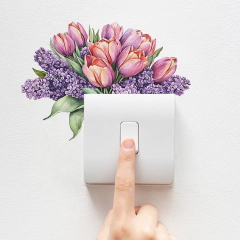 Floral Tulip Lilac Switch Sticker PVC Waterproof Wall Decal For Living Room Bedroom Home Decor Flower Mural Art fun-kg121