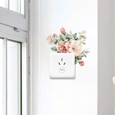 Adesivi Murali per Interruttori Fiori Rosa Acquerello PVC Floreale Peonia Adesivo Decorativo per Camera da Letto Soggiorno
