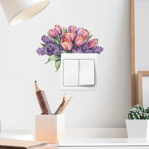 Floral Tulip Lilac Switch Sticker PVC Waterproof Wall Decal For Living Room Bedroom Home Decor Flower Mural Art fun-kg121