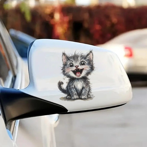 Cute Cartoon Laughing Cat Sticker Waterproof PVC Car Decal Funny Smiling Kitten Decorative Sticker For Window Motorcycle Laptop