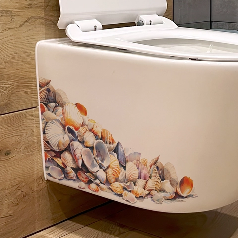 Creative Watercolor Sea Shell Pattern Toilet Sticker Waterproof PVC Wall Decal For Bathroom Home Decor