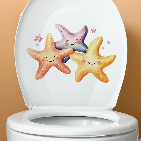 Cute Cartoon Starfish Toilet Sticker PVC Waterproof Sea Star Decal For Bathroom Toilet Lid Wall Art Home Decoration