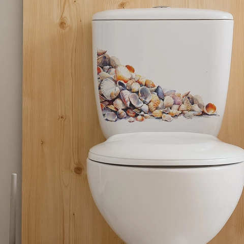 Creative Watercolor Sea Shell Pattern Toilet Sticker Waterproof PVC Wall Decal For Bathroom Home Decor