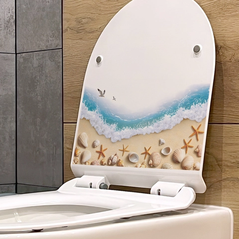 Strand Zeeschelp Zeester Oceaan Thema PVC Toiletdeksel Sticker Waterdicht Verwijderbaar Zelfklevend Badkamer Decor Muursticker