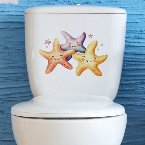 Cute Cartoon Starfish Toilet Sticker PVC Waterproof Sea Star Decal For Bathroom Toilet Lid Wall Art Home Decoration