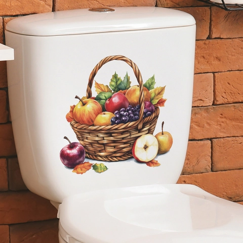 PVC Fruit Basket Toilet Lid Sticker Hand Painted Apple Grape Pattern Waterproof Bathroom Toilet Lid Wall Decal Home Decor