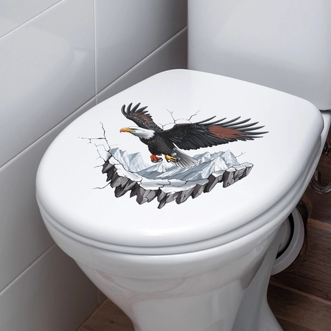 3D Realistischer Weißkopfseeadler Toilettenaufkleber Wasserdicht PVC Badezimmer Aufkleber Kreative Kaputte Wand Schneeberg Home Decor