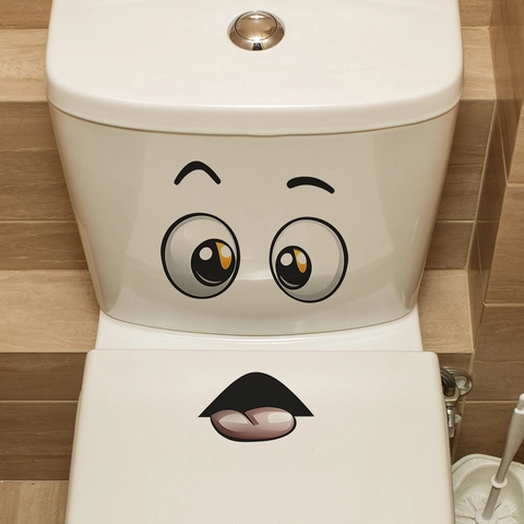 Creatieve Cartoon Gezichtsuitdrukking Toiletsticker Grappige PVC Waterdicht Badkamer Decal Verwijderbare Toiletdeksel Decor