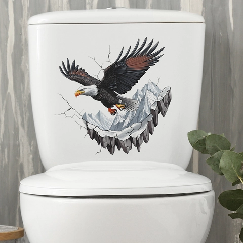 3D Realistischer Weißkopfseeadler Toilettenaufkleber Wasserdicht PVC Badezimmer Aufkleber Kreative Kaputte Wand Schneeberg Home Decor