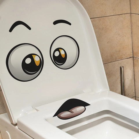 Creatieve Cartoon Gezichtsuitdrukking Toiletsticker Grappige PVC Waterdicht Badkamer Decal Verwijderbare Toiletdeksel Decor