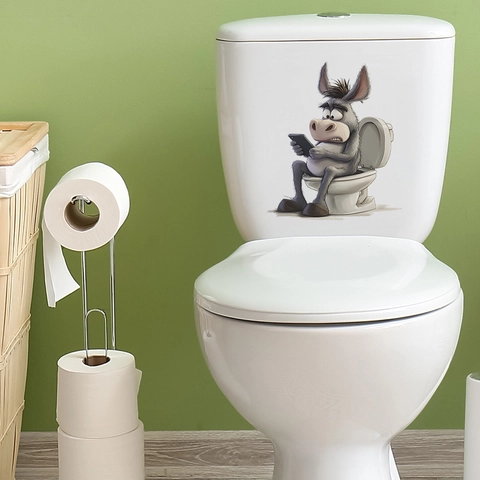 Lustiger Esel Mit Handy Toilettenaufkleber Wasserdicht PVC Badezimmer Aufkleber Für Toilettendeckel Tank Home Wanddeko