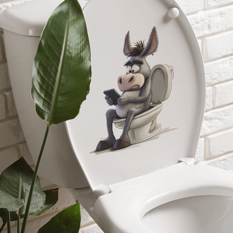 Lustiger Esel Mit Handy Toilettenaufkleber Wasserdicht PVC Badezimmer Aufkleber Für Toilettendeckel Tank Home Wanddeko