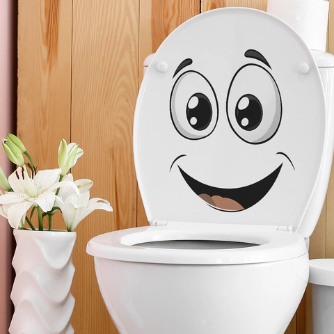 Divertente Adesivo per Gabinetto con Faccina Sorridente e Occhi Grandi in PVC Impermeabile Creativo per Arredo Bagno