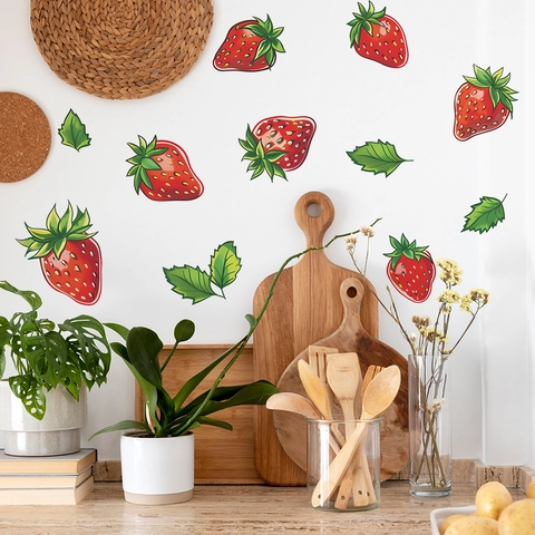 Removable DIY Strawberry PVC Wall Stickers Colorful Fruit Pattern Decals For Kitchen Dining Room Refrigerator Home Wall Decor