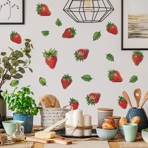Removable DIY Strawberry PVC Wall Stickers Colorful Fruit Pattern Decals For Kitchen Dining Room Refrigerator Home Wall Decor