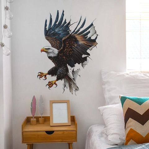 Pegatina de Pared 3D Águila Realista Rompiendo La Pared PVC Autoadhesivo Mural Desmontable Arte Calcomanía Para Sala Dormitorio