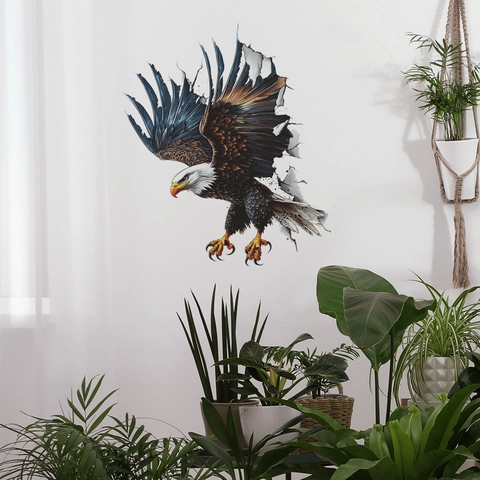 Pegatina de Pared 3D Águila Realista Rompiendo La Pared PVC Autoadhesivo Mural Desmontable Arte Calcomanía Para Sala Dormitorio