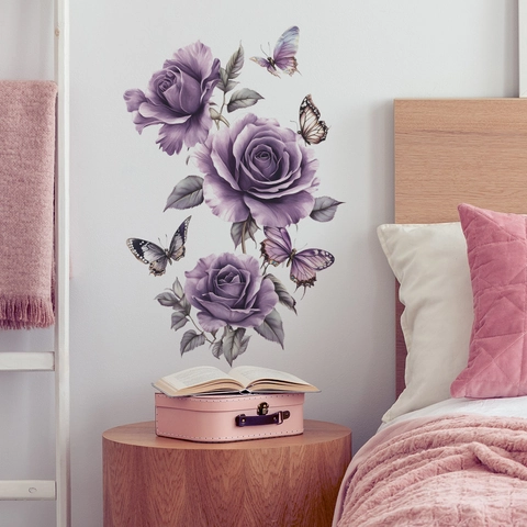 Lila Rose Schmetterling Wandtattoo PVC Abnehmbare Kunst Aufkleber Für Wohnzimmer Schlafzimmer Home Decor Moderne Blumen Wandbild