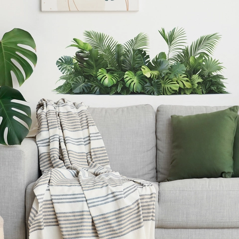 Tropical Green Monstera Leaf Wall Sticker Waterproof PVC Plant Wall Decal For Bedroom Living Room Bathroom Home Decor