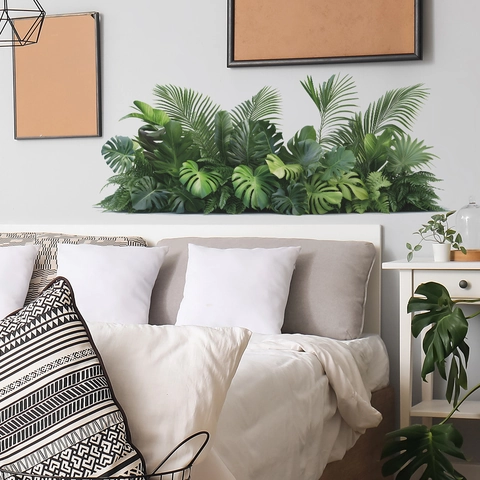 Tropical Green Monstera Leaf Wall Sticker Waterproof PVC Plant Wall Decal For Bedroom Living Room Bathroom Home Decor