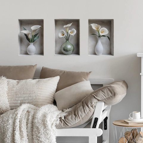 3D Calla Lily Flower Vase Wall Stickers PVC Removable Mural Art Decals For Living Room Bedroom Kitchen Home Decor