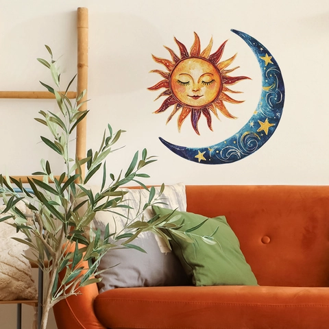 Celestial Bohemian Sun and Moon Wall Stickers PVC Decorative Waterproof Mural for Bedroom Living Room Home Decor Artistic Poster