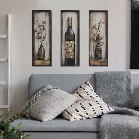 3 Stück Retro Vase Weinflasche 3D-Effekt Wandaufkleber PVC Abnehmbare Wandtattoos Für Wohnzimmer Schlafzimmer Home Decor Wandbild