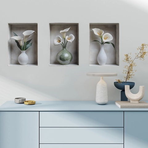 3D Calla Lily Flower Vase Wall Stickers PVC Removable Mural Art Decals For Living Room Bedroom Kitchen Home Decor