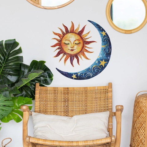 Celestial Bohemian Sun and Moon Wall Stickers PVC Decorative Waterproof Mural for Bedroom Living Room Home Decor Artistic Poster